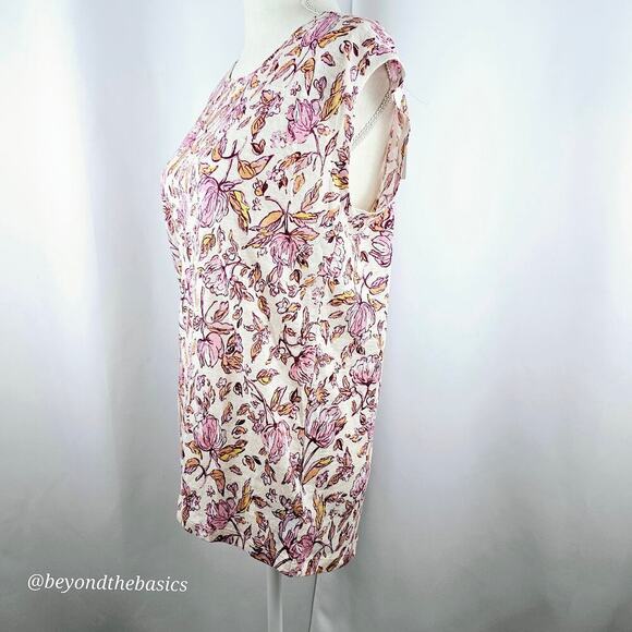 Haute Hippie Women's Cream Floral Linen Back Button Short Sleeve Top Size S NWTF - Picture 3 of 11